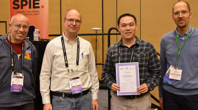 Dr. Biqin Dong from the Functional Optical Imaging Laboratory at the Northwestern University, USA (third from left) - winner young investigator award at BIOS 2017 along with the jury.