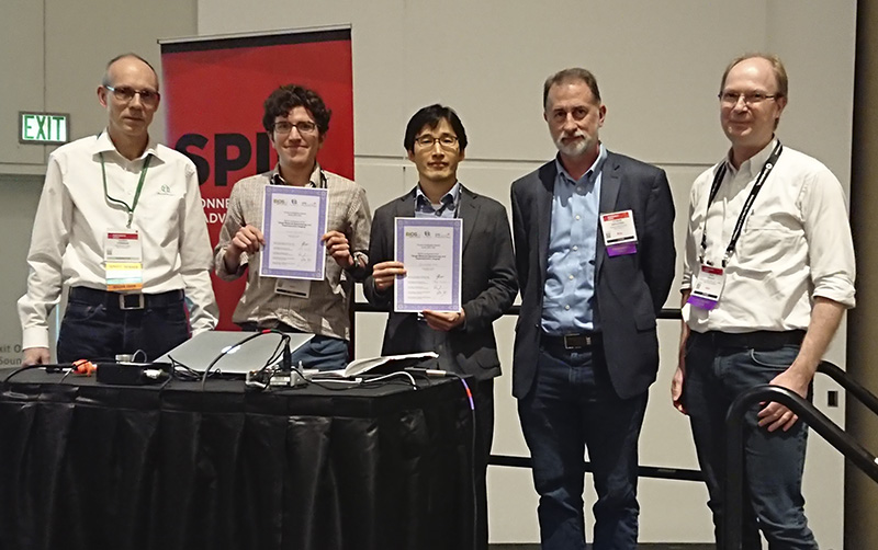 Hugh Wilson and  Jeongmin Kim - winners of the Young Investigator Award at BIOS 2019 along with the jury.