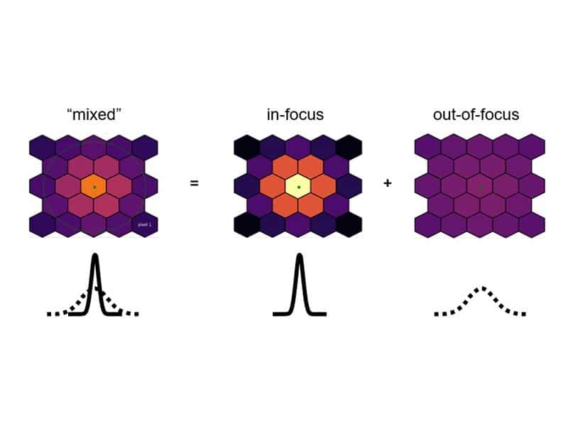 Schematic showing computational sectioning separating in-focus and out-of-focus signals on PDA-23 detector