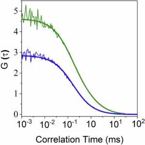 Fluorescence correlation spectroscopy (FCS) curves of Imp β1/Imp α-JF549/NLS-2xBFP import complexes measured under defined buffer conditions. 