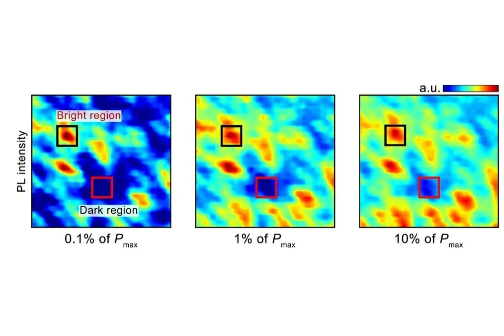 Confocal photoluminescence maps showing spatially localized emission regions in InGaN red InGaN multiple quantum wells.