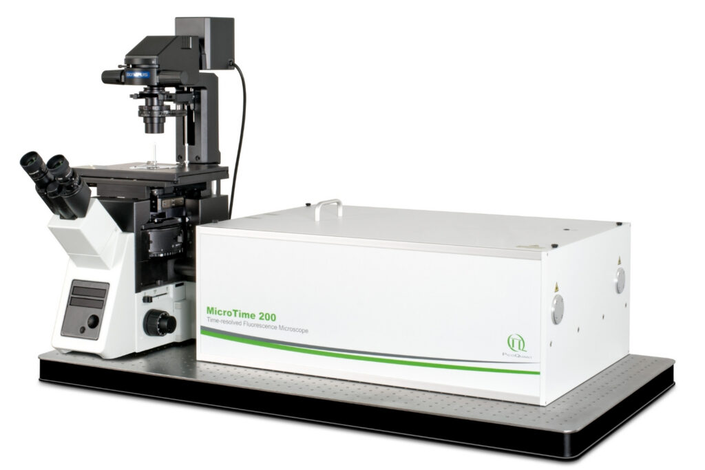 MicroTime 200 time-resolved confocal microscope system on optical table