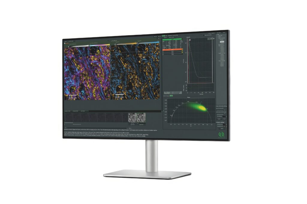 User interface of NovaISM Image Scanning Microscopy analysis software displaying resolution-enhanced microscopy images, lifetime plots, and phasor analysis tools.