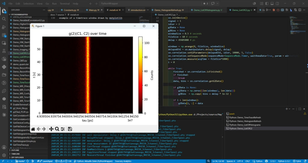 Sequenced g² measurement using snAPI. Consecutive acquisition windows are evaluated one after another, allowing changes in the photon count rate to be followed continuously over time.